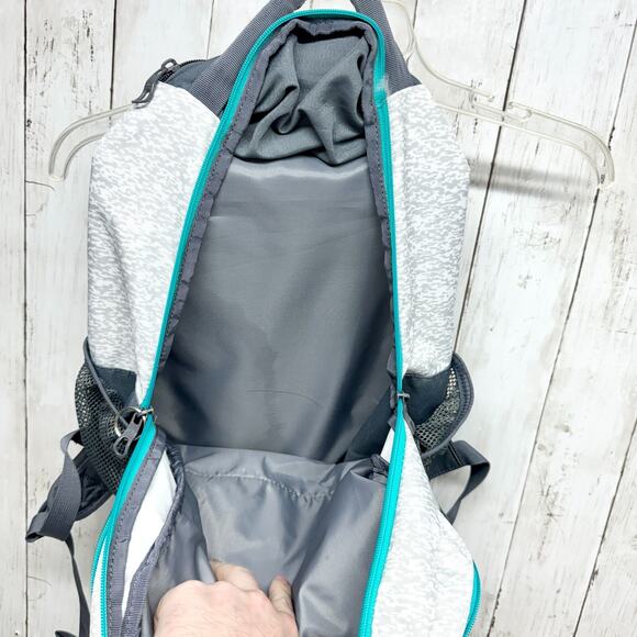 Adidas Backpack Unisex Gray Turquoise Purple Zip Mesh Pockets Travel School Work - Picture 3 of 4